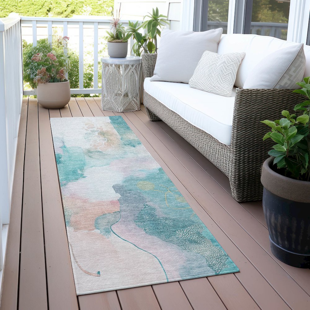 Machine Washable Indoor/Outdoor Chantille ACN2019 Turquoise 2'3"x7'6" Runner Rug