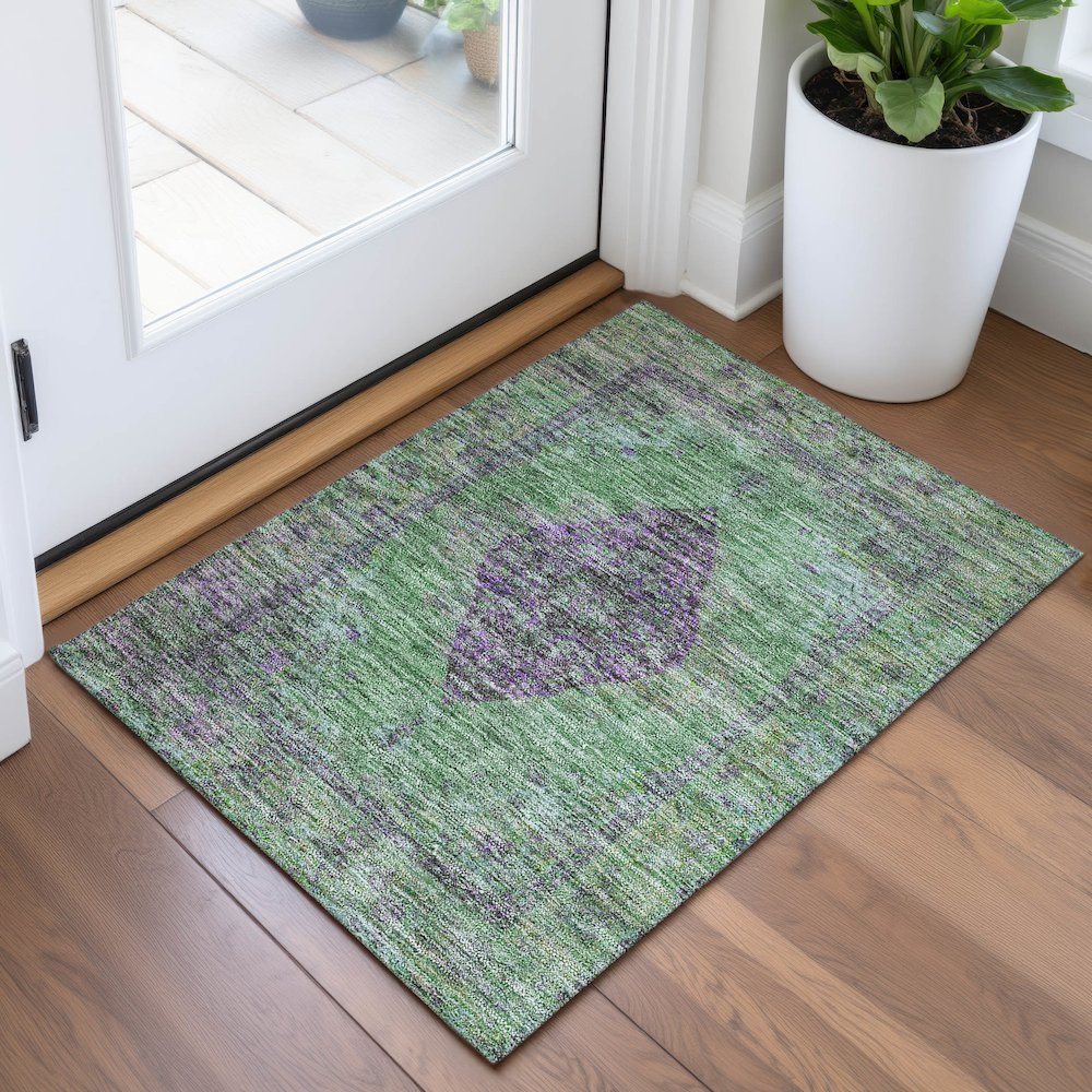 Machine Washable Indoor/Outdoor Chantille ACN2021 Lime 1'8" x 2'6" Rug