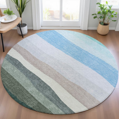 Machine Washable Indoor/Outdoor Chantille ACN2023 Green 8' x 8' Round Rug