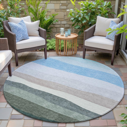 Machine Washable Indoor/Outdoor Chantille ACN2023 Green 8' x 8' Round Rug
