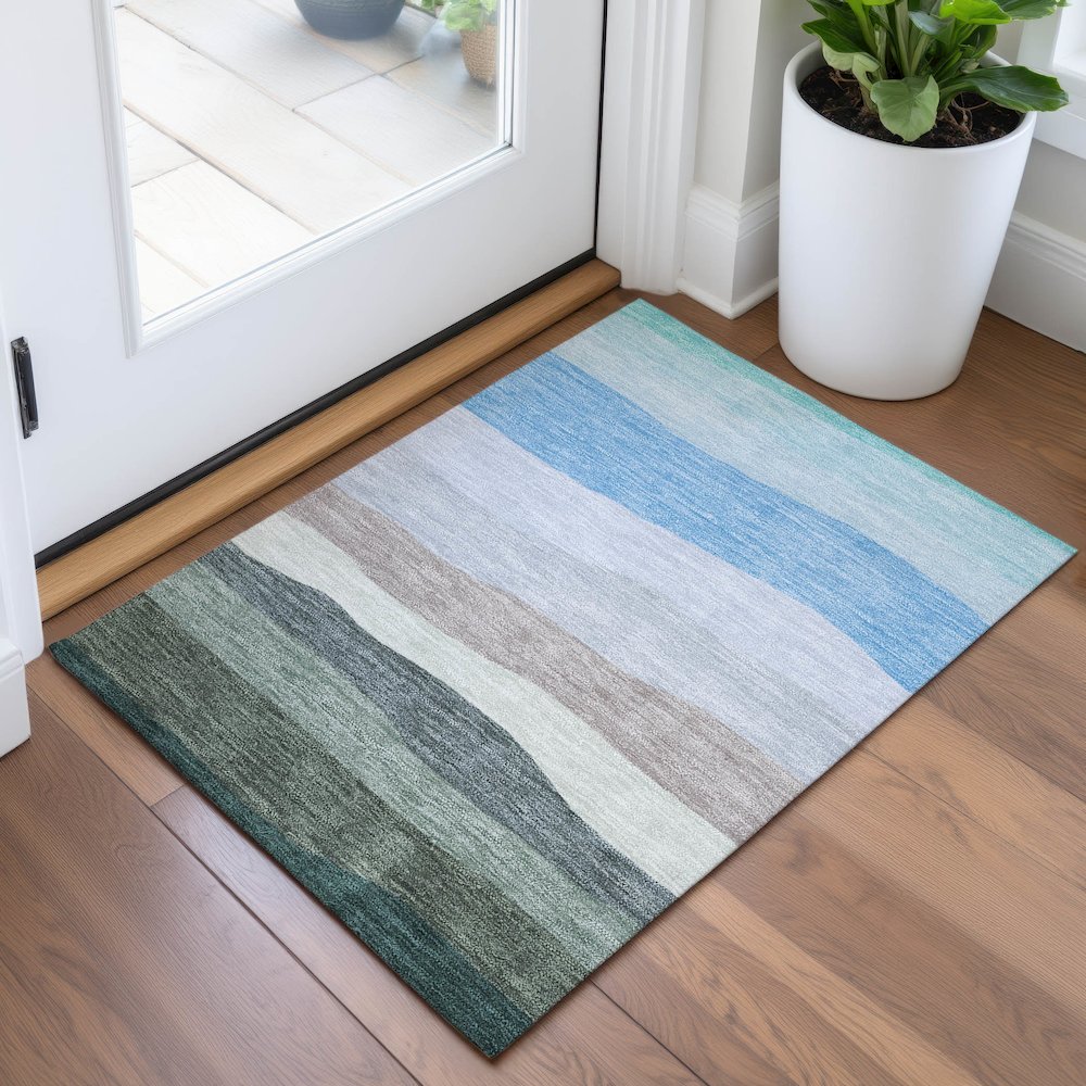 Machine Washable Indoor/Outdoor Chantille ACN2023 Green 1'8" x 2'6" Rug