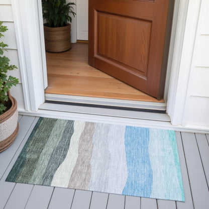 Machine Washable Indoor/Outdoor Chantille ACN2023 Green 1'8" x 2'6" Rug