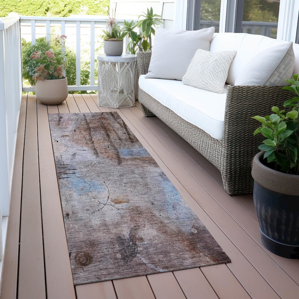 Machine Washable Indoor/Outdoor Chantille ACN2032 Taupe 2'3" x 7'6" Runner Rug
