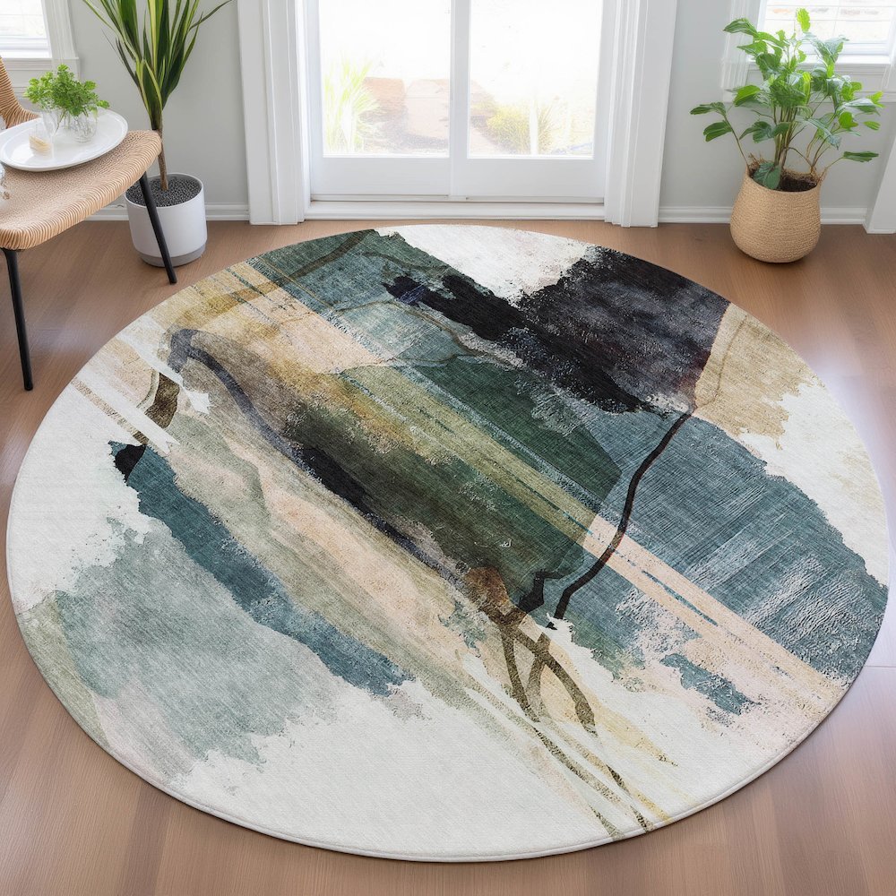 Machine Washable Indoor/Outdoor Chantille ACN2033 Green 8' x 8' Round Rug