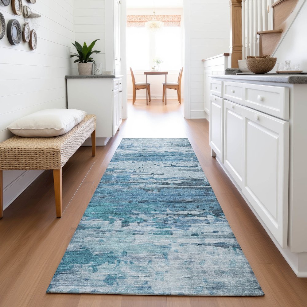 Machine Washable Indoor/Outdoor Chantille ACN2034 Blue 2'3" x 7'6" Runner Rug