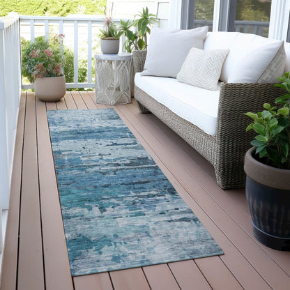 Machine Washable Indoor/Outdoor Chantille ACN2034 Blue 2'3" x 7'6" Runner Rug