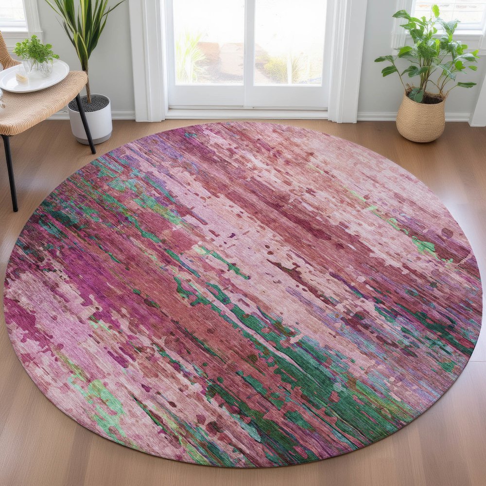 Machine Washable Indoor/Outdoor Chantille ACN2035 Pink 8' x 8' Round Rug
