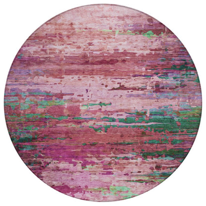 Machine Washable Indoor/Outdoor Chantille ACN2035 Pink 8' x 8' Round Rug