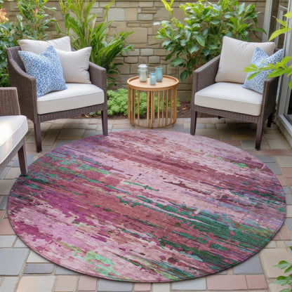 Machine Washable Indoor/Outdoor Chantille ACN2035 Pink 8' x 8' Round Rug