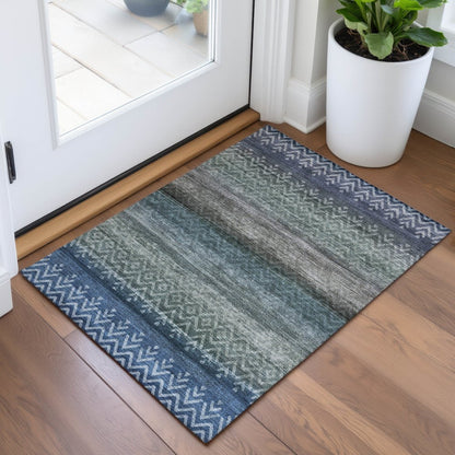 Machine Washable Indoor/Outdoor Chantille ACN2042 Blue 1'8" x 2'6" Rug