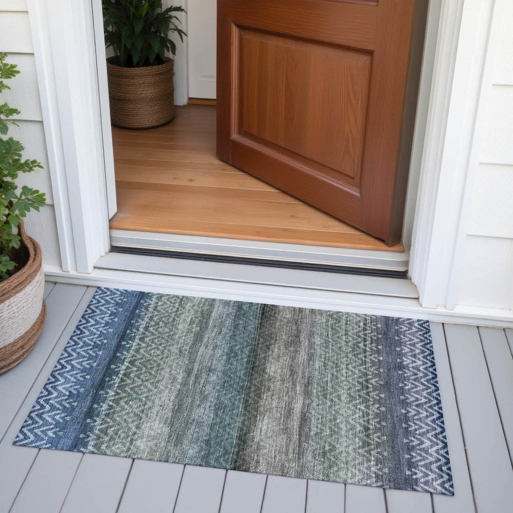 Machine Washable Indoor/Outdoor Chantille ACN2042 Blue 1'8" x 2'6" Rug