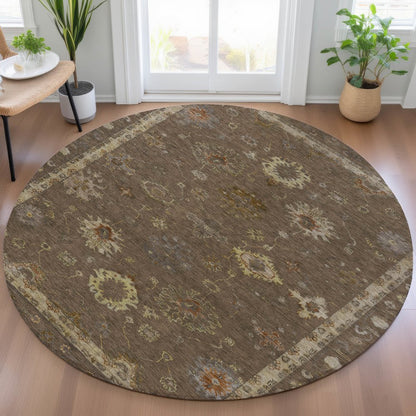 Machine Washable Indoor/Outdoor Chantille ACN2045 Chocolate 8' x 8' Round Rug