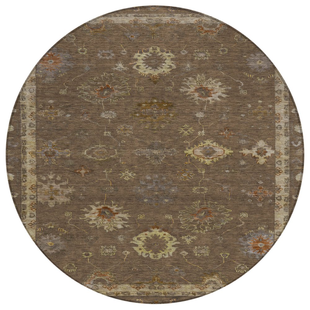 Machine Washable Indoor/Outdoor Chantille ACN2045 Chocolate 8' x 8' Round Rug