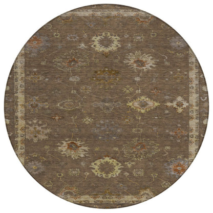Machine Washable Indoor/Outdoor Chantille ACN2045 Chocolate 8' x 8' Round Rug