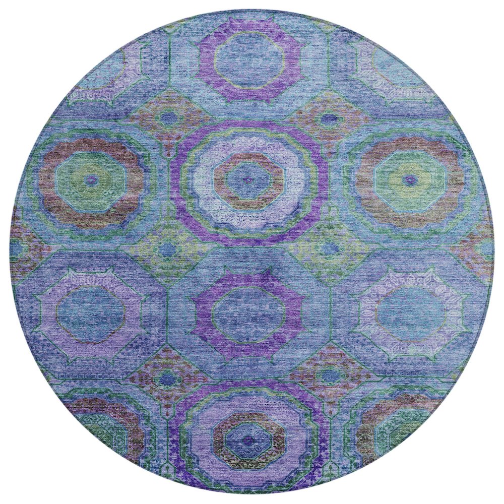 Machine Washable Indoor/Outdoor Chantille ACN2049 Blue 8' x 8' Round Rug