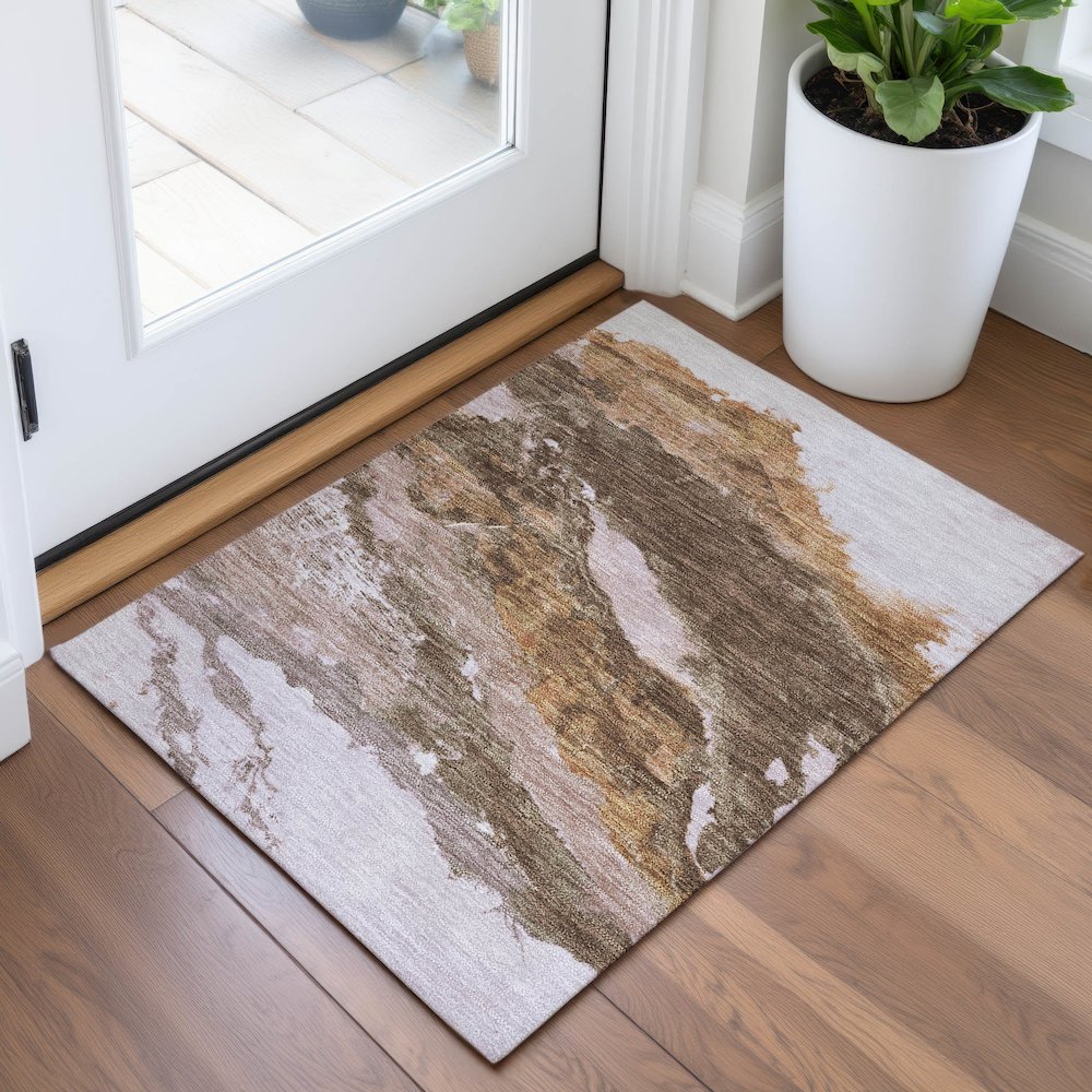 Machine Washable Indoor/Outdoor Chantille ACN2054 Brown 1'8" x 2'6" Rug