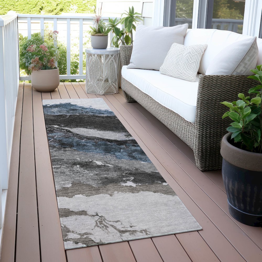 Machine Washable Indoor/Outdoor Chantille ACN2054 Pewter 2'3" x 7'6" Runner Rug