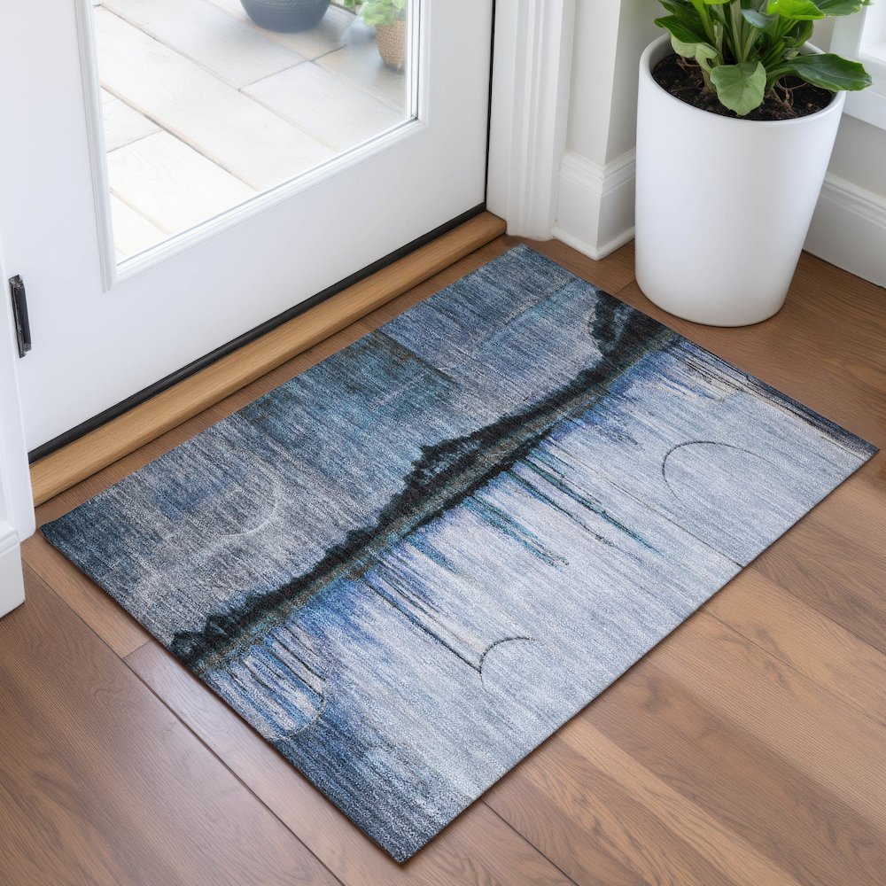 Machine Washable Indoor/Outdoor Chantille ACN2059 Blue 1'8" x 2'6" Rug