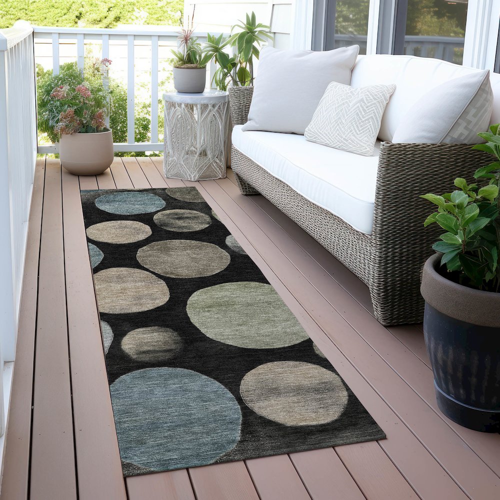 Machine Washable Indoor/Outdoor Chantille ACN2062 Black 2'3" x 7'6" Runner Rug