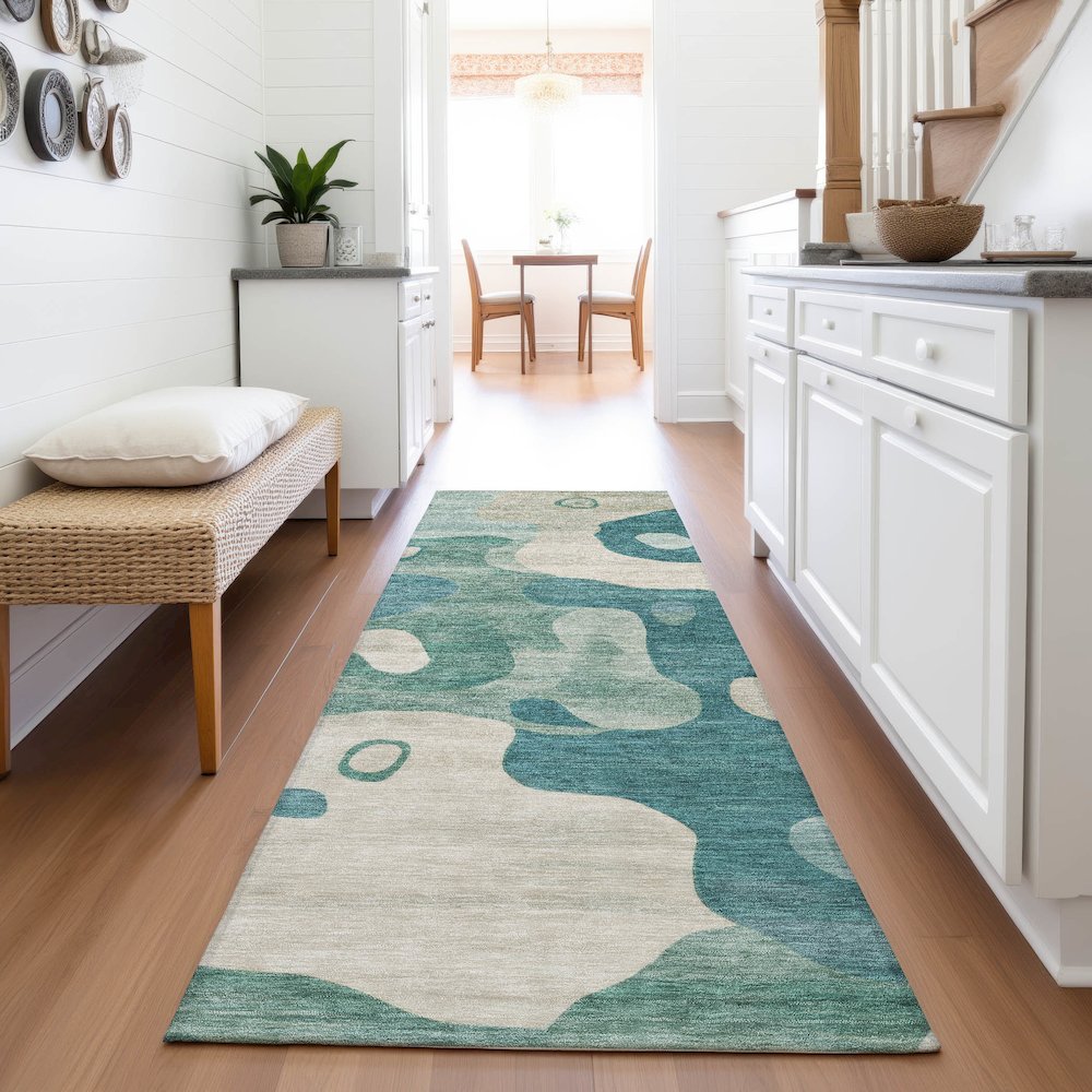 Machine Washable Indoor/Outdoor Chantille ACN2063 Teal 2'3" x 7'6" Runner Rug