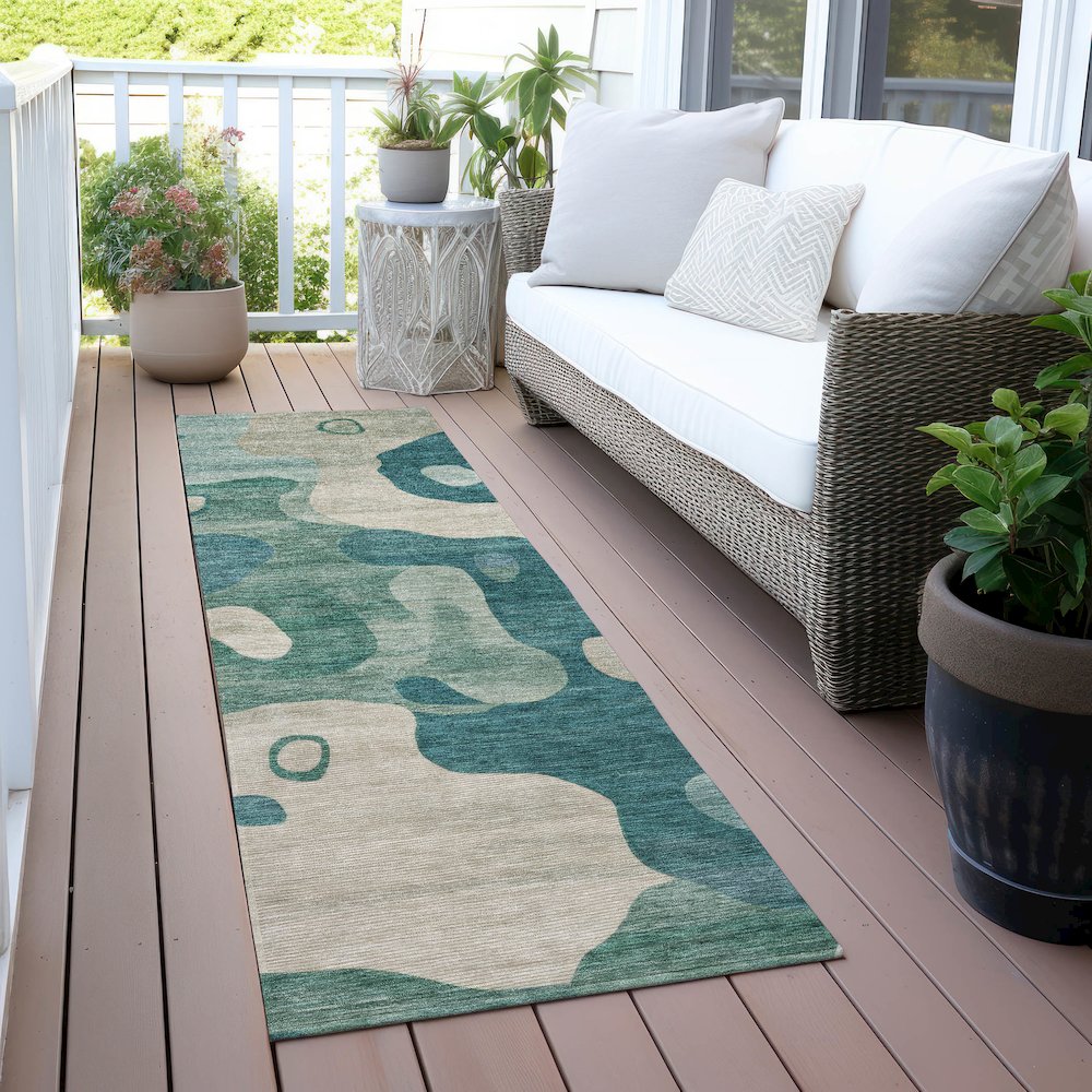 Machine Washable Indoor/Outdoor Chantille ACN2063 Teal 2'3" x 7'6" Runner Rug