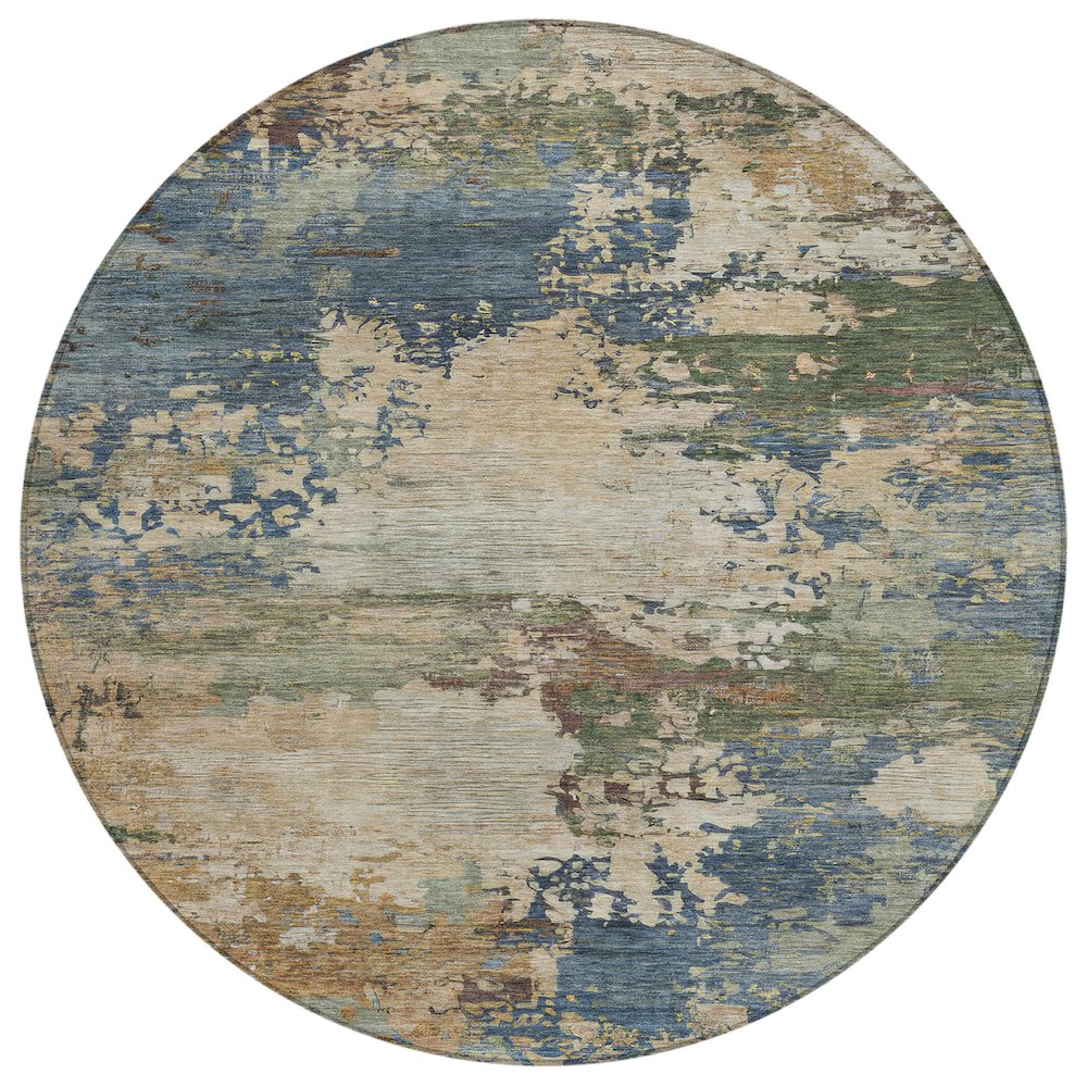 Machine Washable Indoor/Outdoor Chantille ACN2067 Blue 8' x 8' Round Rug
