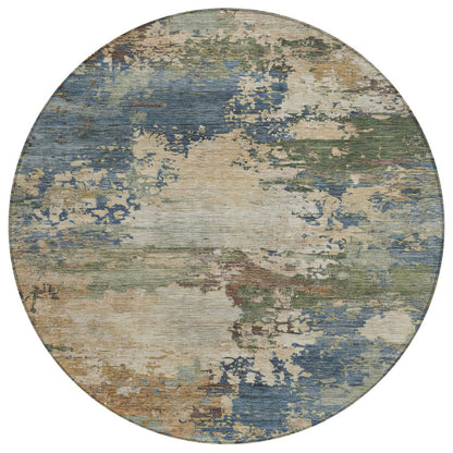 Machine Washable Indoor/Outdoor Chantille ACN2067 Blue 8' x 8' Round Rug