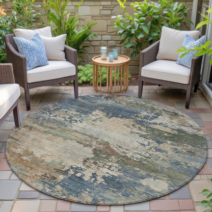 Machine Washable Indoor/Outdoor Chantille ACN2067 Blue 8' x 8' Round Rug
