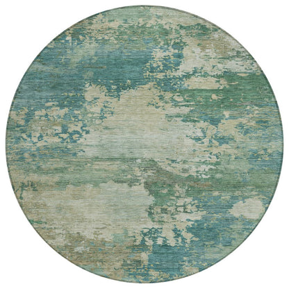 Machine Washable Indoor/Outdoor Chantille ACN2067 Teal 8' x 8' Round Rug