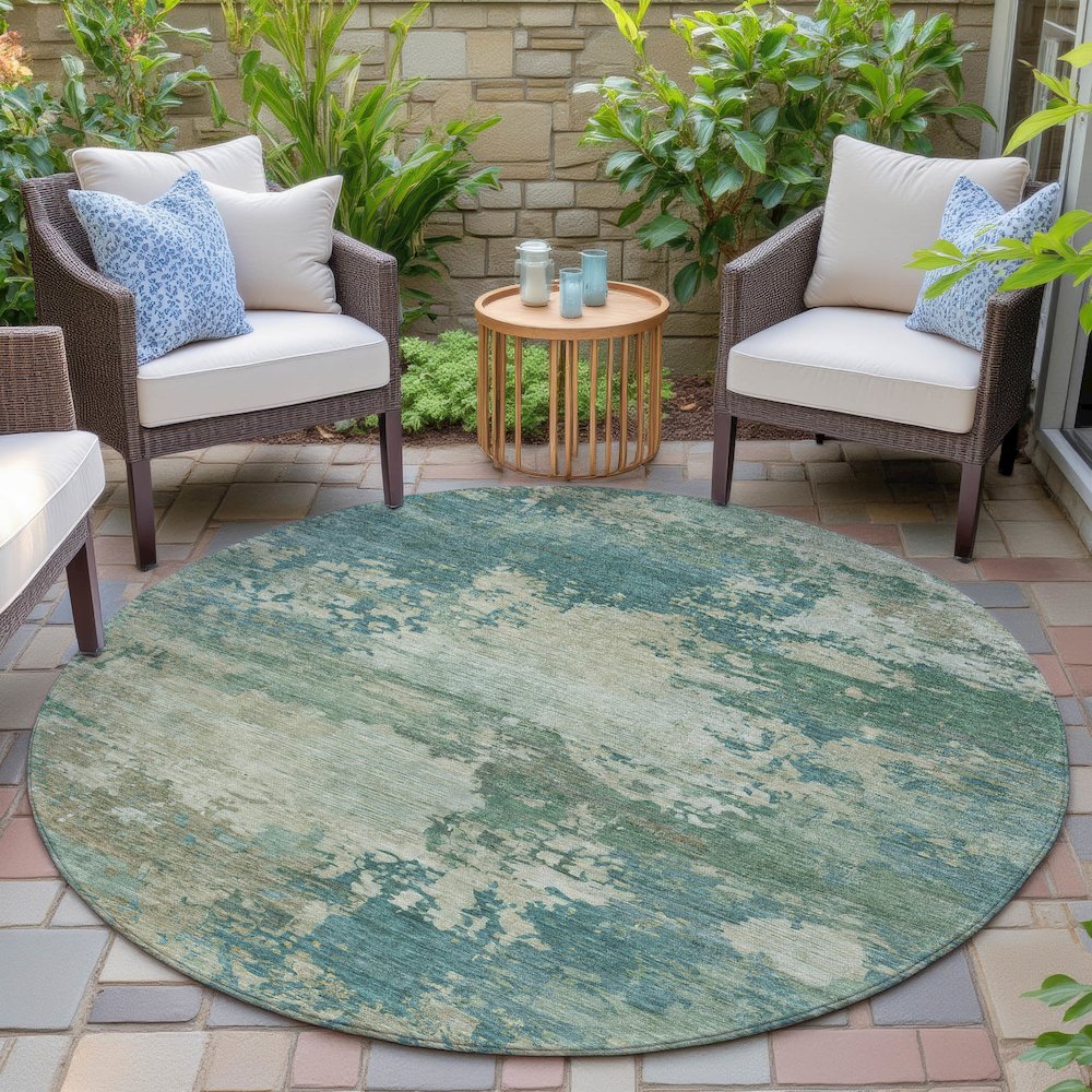 Machine Washable Indoor/Outdoor Chantille ACN2067 Teal 8' x 8' Round Rug