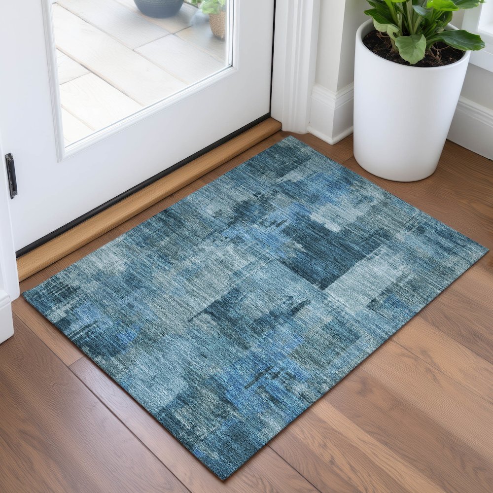 Machine Washable Indoor/Outdoor Chantille ACN2069 Blue 1'8" x 2'6" Rug