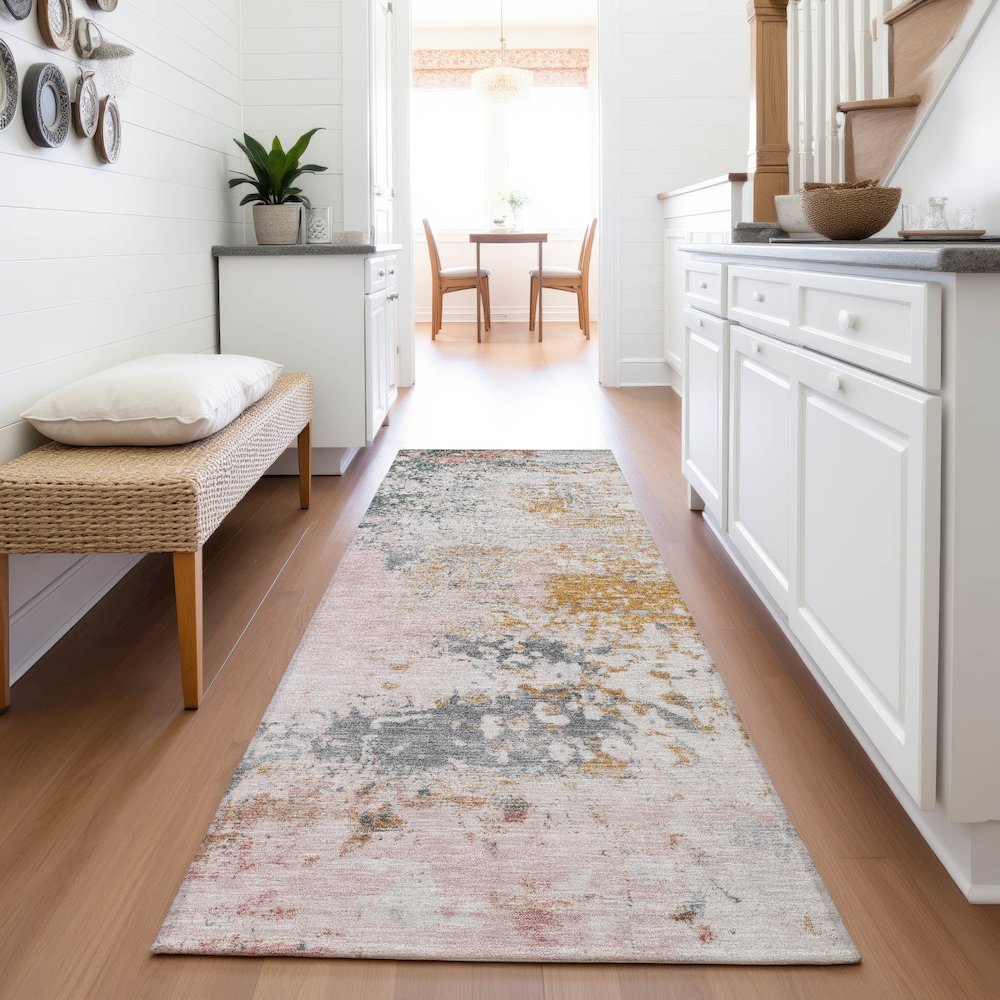 Machine Washable Indoor/Outdoor Chantille ACN2070 Pink 2'3" x 7'6" Runner Rug