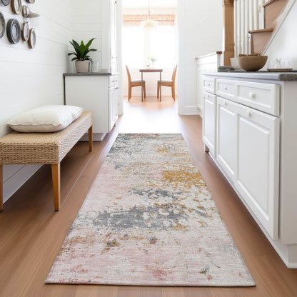 Machine Washable Indoor/Outdoor Chantille ACN2070 Pink 2'3" x 7'6" Runner Rug