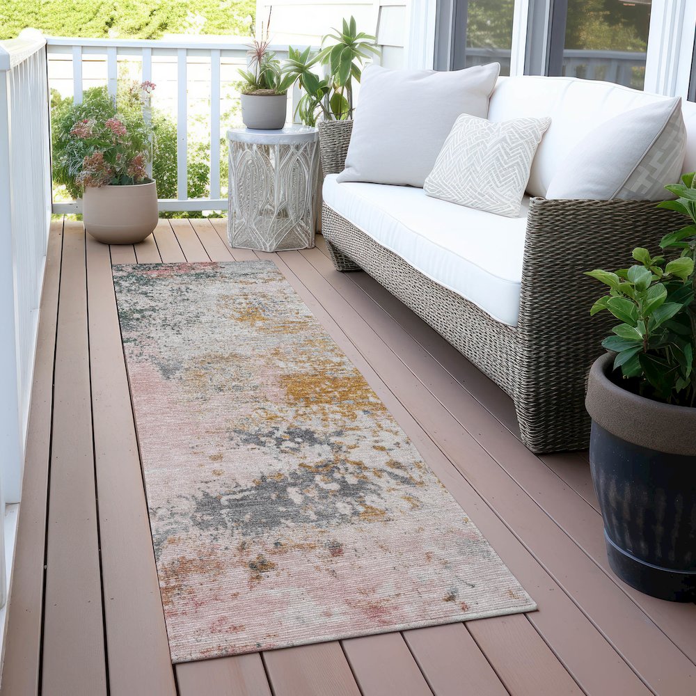 Machine Washable Indoor/Outdoor Chantille ACN2070 Pink 2'3" x 7'6" Runner Rug