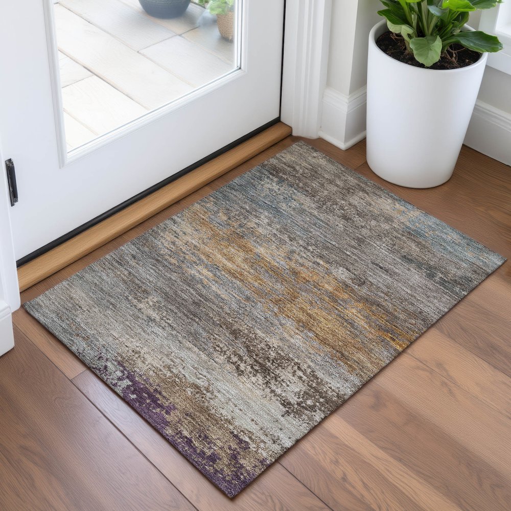 Machine Washable Indoor/Outdoor Chantille ACN2071 Brown 1'8" x 2'6" Rug
