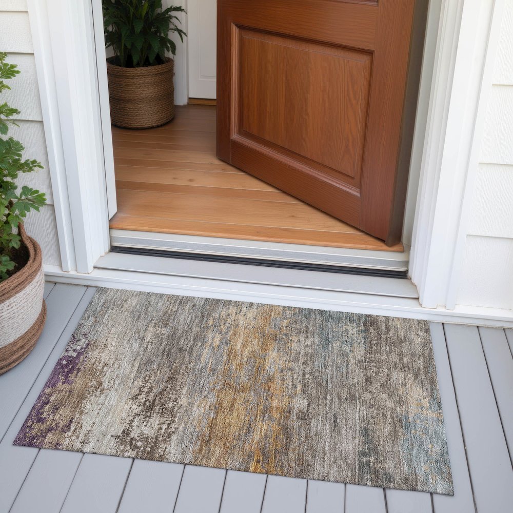 Machine Washable Indoor/Outdoor Chantille ACN2071 Brown 1'8" x 2'6" Rug