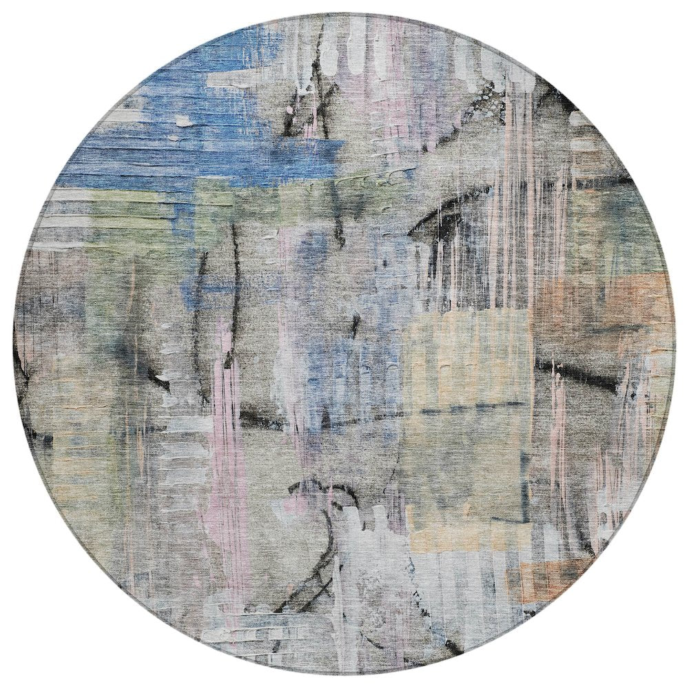 Machine Washable Indoor/Outdoor Chantille ACN2076 Blue 8' x 8' Round Rug