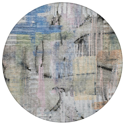 Machine Washable Indoor/Outdoor Chantille ACN2076 Blue 8' x 8' Round Rug