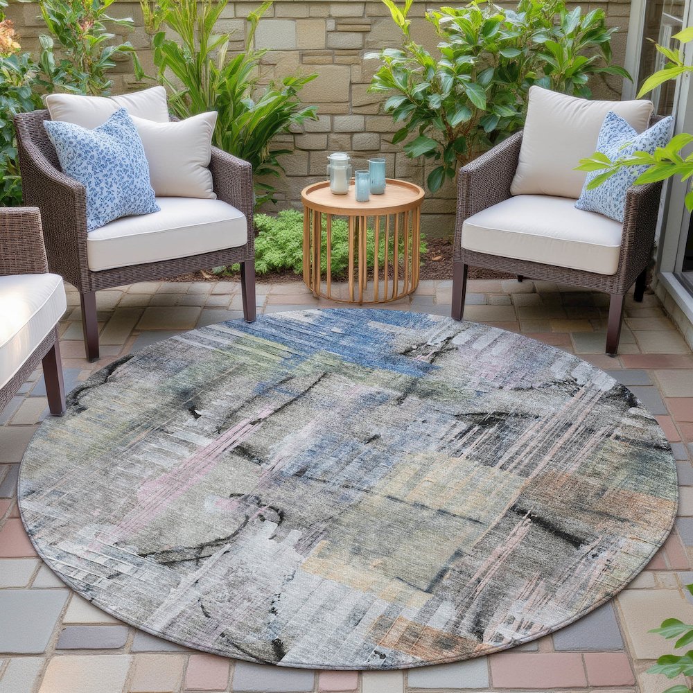Machine Washable Indoor/Outdoor Chantille ACN2076 Blue 8' x 8' Round Rug