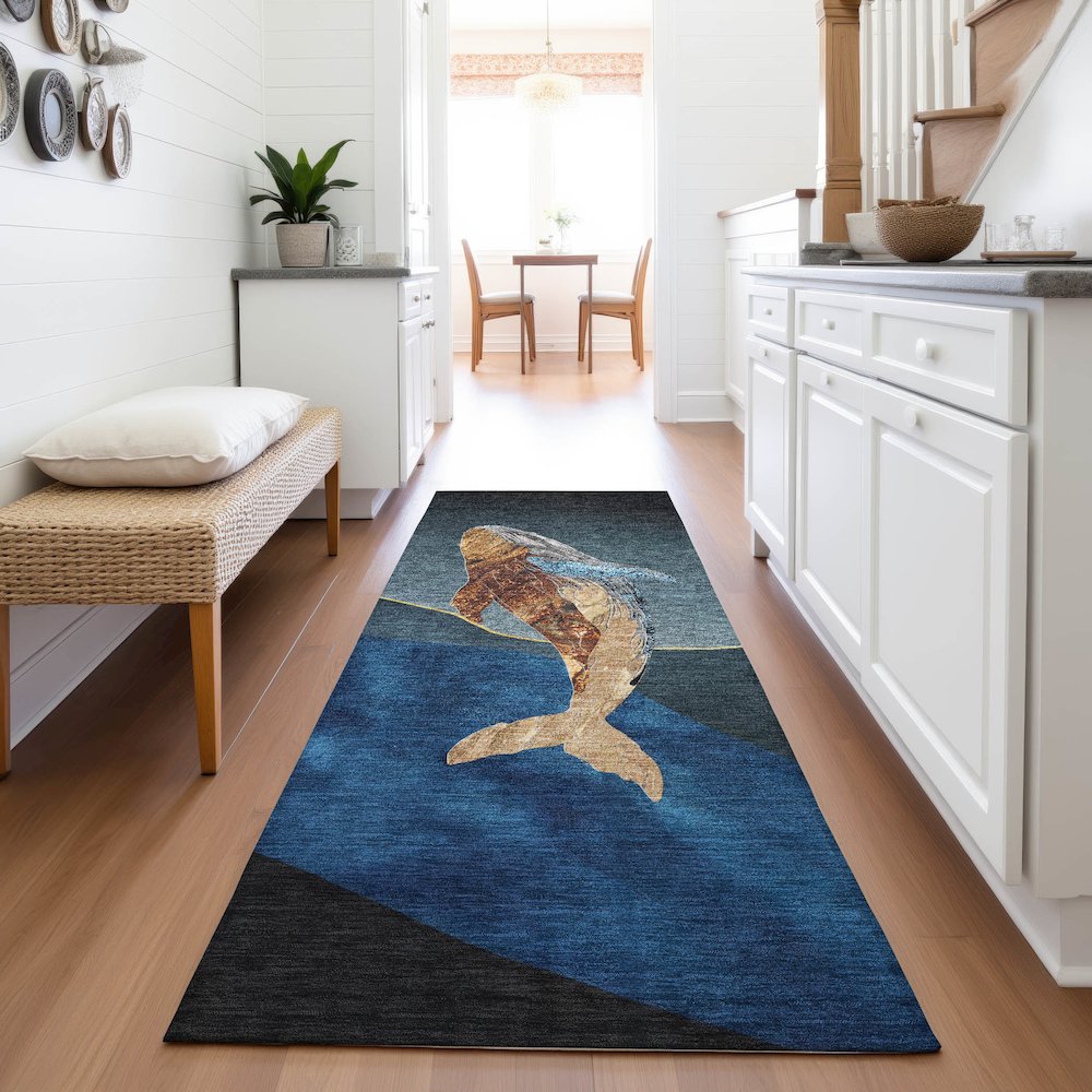 Machine Washable Indoor/Outdoor Chantille ACN2078 Blue 2'3" x 7'6" Runner Rug