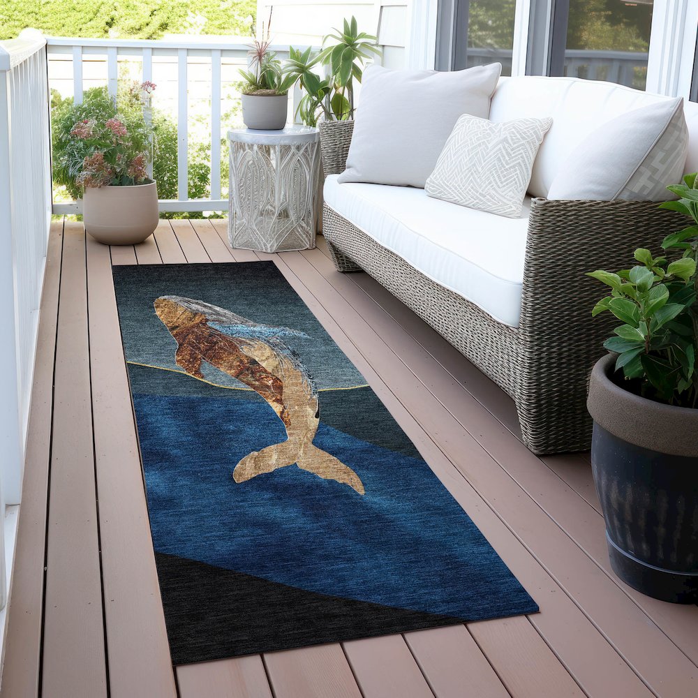 Machine Washable Indoor/Outdoor Chantille ACN2078 Blue 2'3" x 7'6" Runner Rug