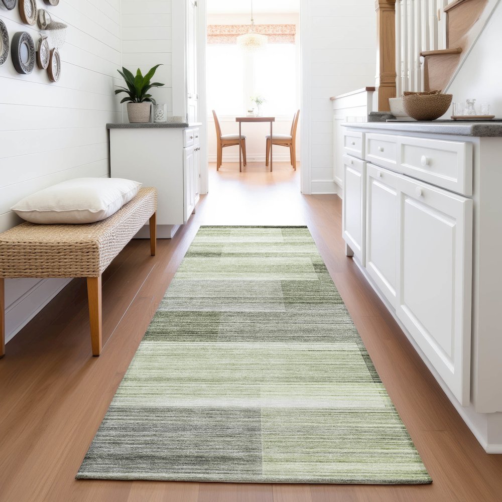 Machine Washable Indoor/Outdoor Chantille ACN2082 Green 2'3" x 7'6" Runner Rug