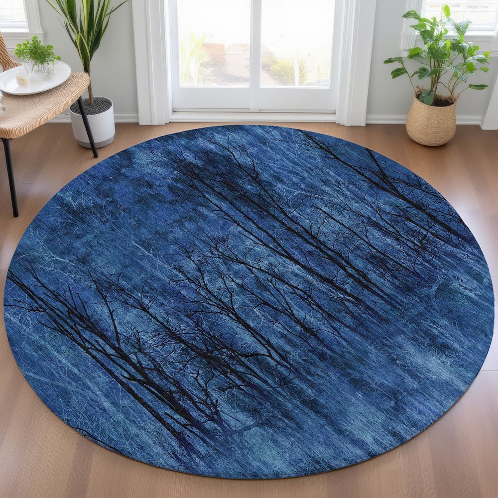 Machine Washable Indoor/Outdoor Chantille ACN2083 Blue 8' x 8' Round Rug