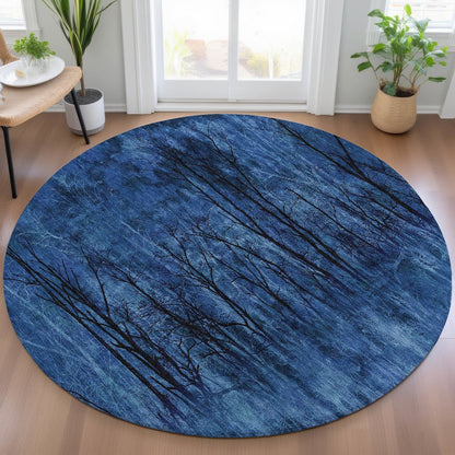 Machine Washable Indoor/Outdoor Chantille ACN2083 Blue 8' x 8' Round Rug