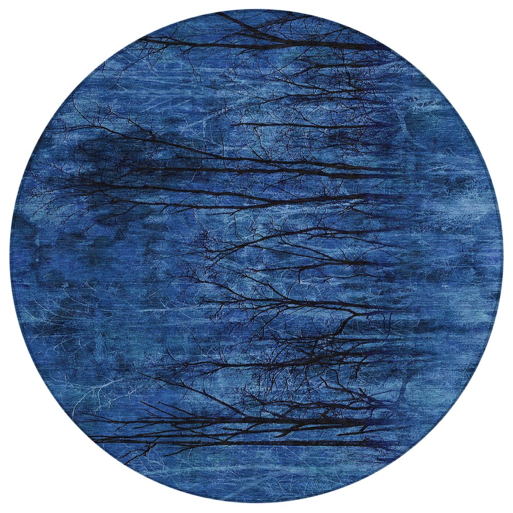 Machine Washable Indoor/Outdoor Chantille ACN2083 Blue 8' x 8' Round Rug