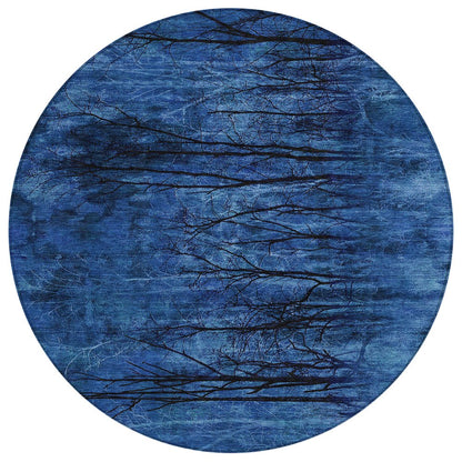 Machine Washable Indoor/Outdoor Chantille ACN2083 Blue 8' x 8' Round Rug