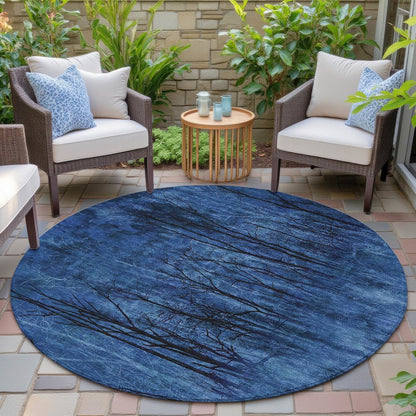 Machine Washable Indoor/Outdoor Chantille ACN2083 Blue 8' x 8' Round Rug