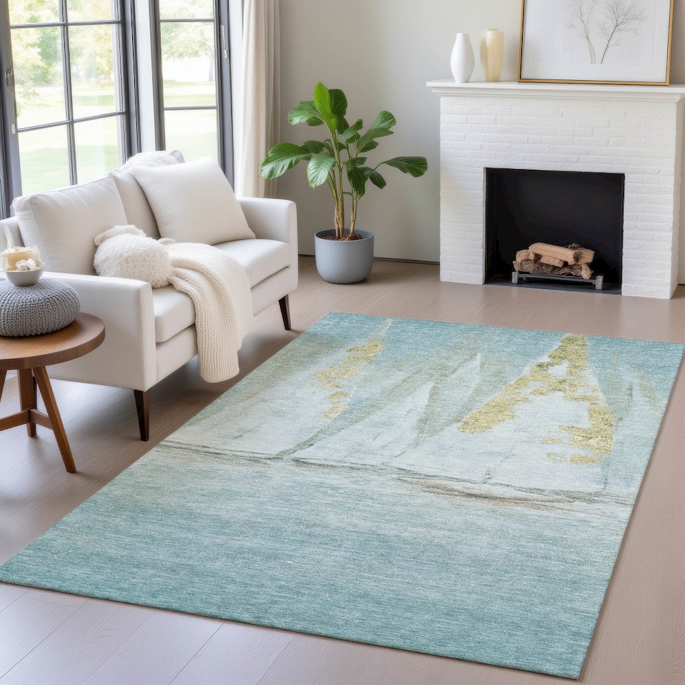 Machine Washable Indoor/Outdoor Chantille ACN2084 Teal 2'6" x 3'10" Rug