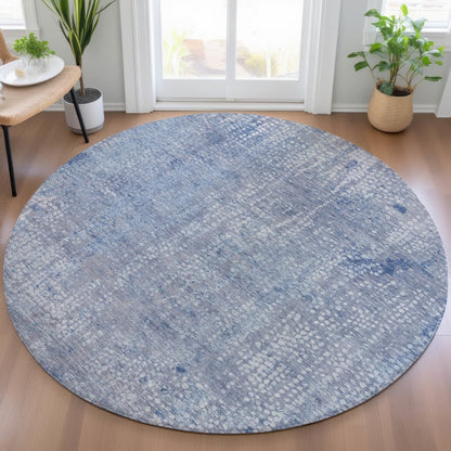 Machine Washable Indoor/Outdoor Chantille ACN2087 Blue 8' x 8' Round Rug