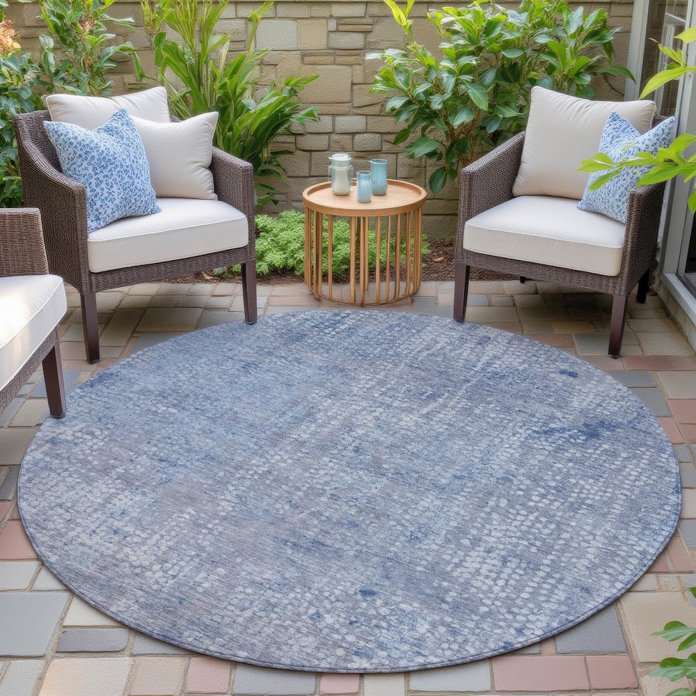 Machine Washable Indoor/Outdoor Chantille ACN2087 Blue 8' x 8' Round Rug